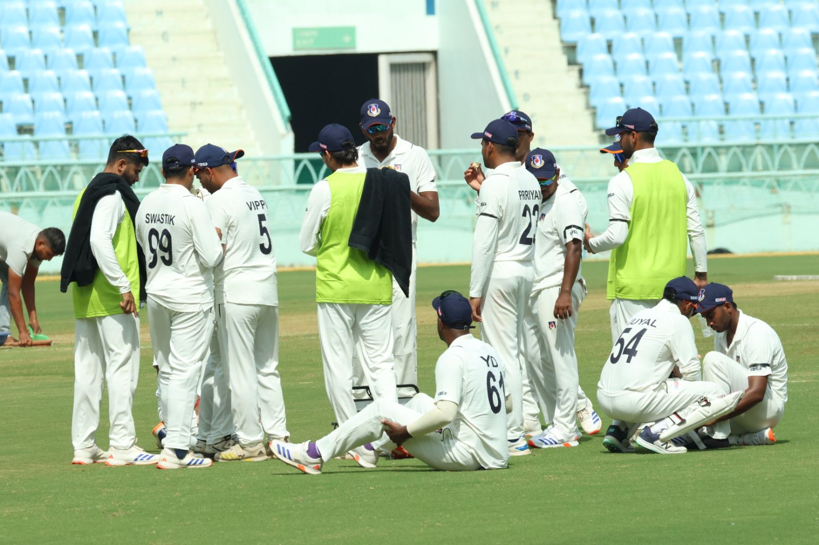 Players resting during drinks break.