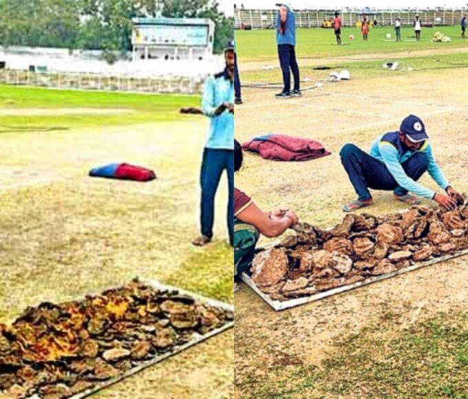 Ranji Trophy 2024-25: Bihar crossed the limits in arranging Jugaad, showed Onakha sight to the world to dry the cricket pitch. ranji trophy 2024-25 bihar cricket use upla or goitha to dry cricket pitch for bihar vs karnataka match