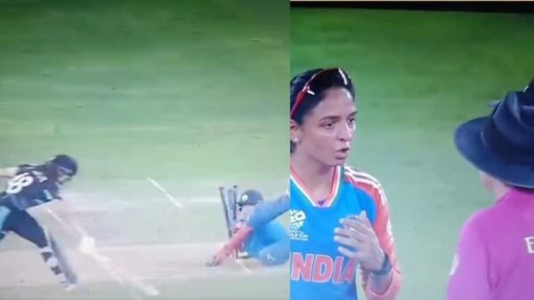 india captain harmanpreet kaur argue with umpire during india vs new zealand women t20 world cup match indw vs nzw Watch: भारतीय कप्तान को आया गुस्सा, खुले मैदान में अंपायर से बहस का मामला; देखें वायरल वीडियो