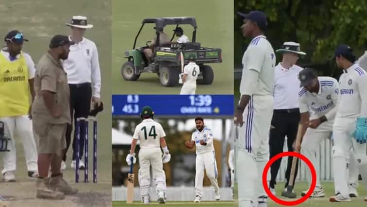 Mukesh Kumar repairing the pitch after 3rd day of play INDA vs AUS match latest sports news Watch: ऑस्ट्रेलिया में पिच की रिपेयरिंग करता नजर आया यह भारतीय गेंदबाज, देखें वायरल वीडियो